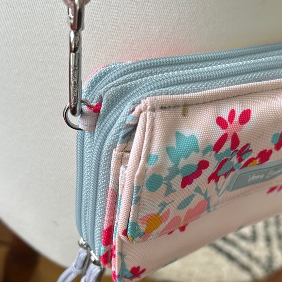 Vera Bradley Crossbody Wallet | Floral RFID Zip Wallet Bag Pink and Blue - Picture 4 of 16